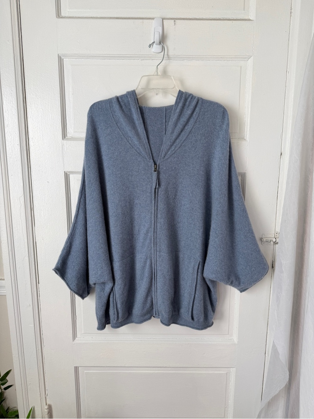 Wrap London 100% Cashmere Poncho Sweater Jacket Full Zip Hooded Pockets 16/18